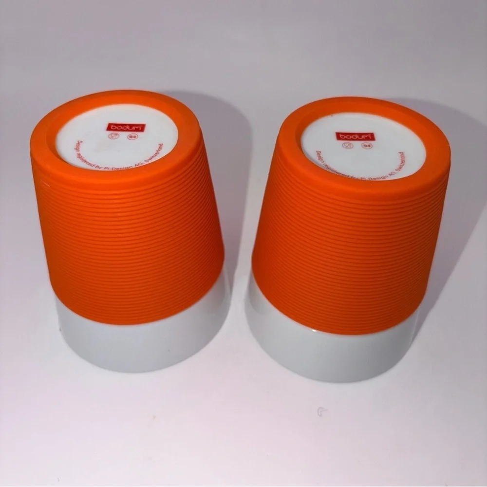 Bodum Bistro Porcelain Cup Sleeve White Orange Switzerland Set of 2